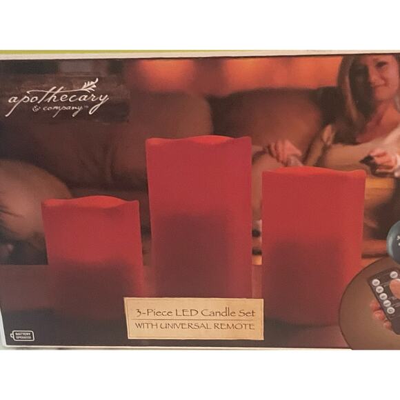 Apothecary& Co* Three (3) Piece Pillar Led Candle Set With Wireless Remote, A17 - Picture 6 of 7